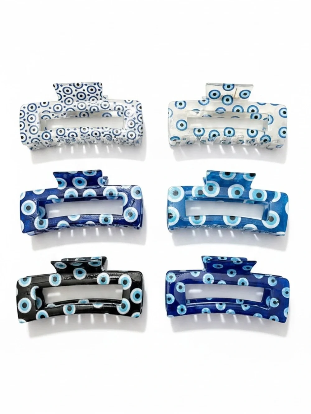 New Bright Blue Black & White Evil Eye Protection 4” Lobster Claw Hair Clip Boho